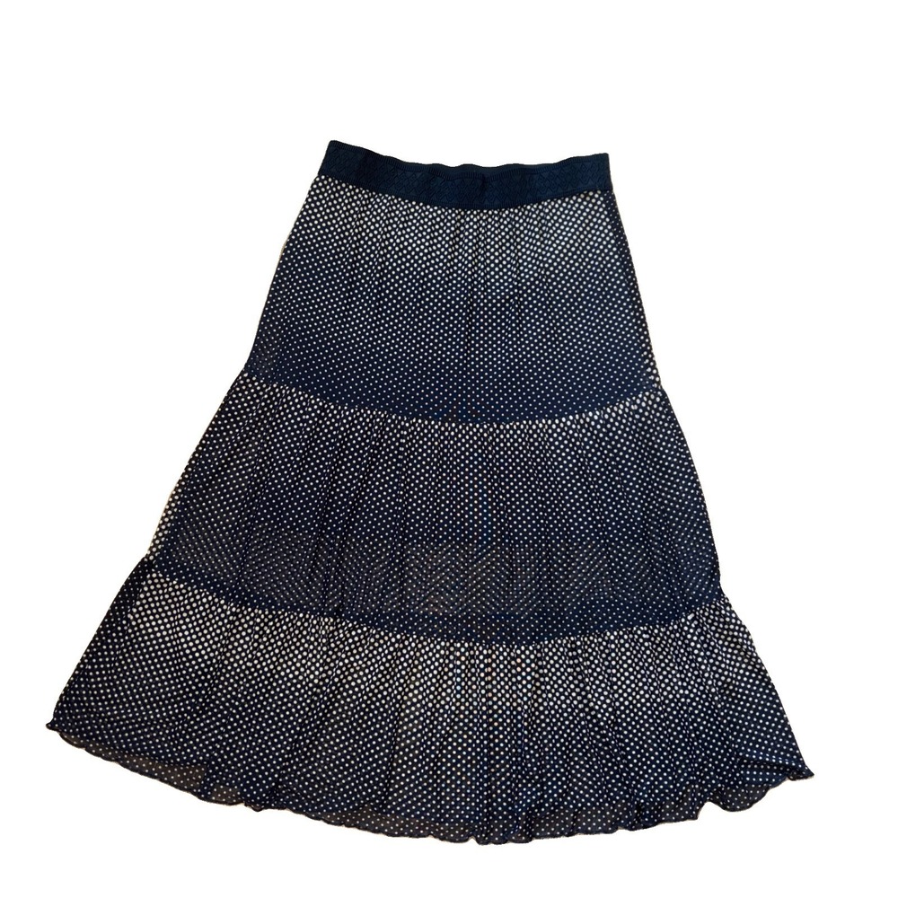 Lavish Sz Med Skirt Woman's Polkadot Sz Med Navy Blue Whit Pleated Stretch Waist